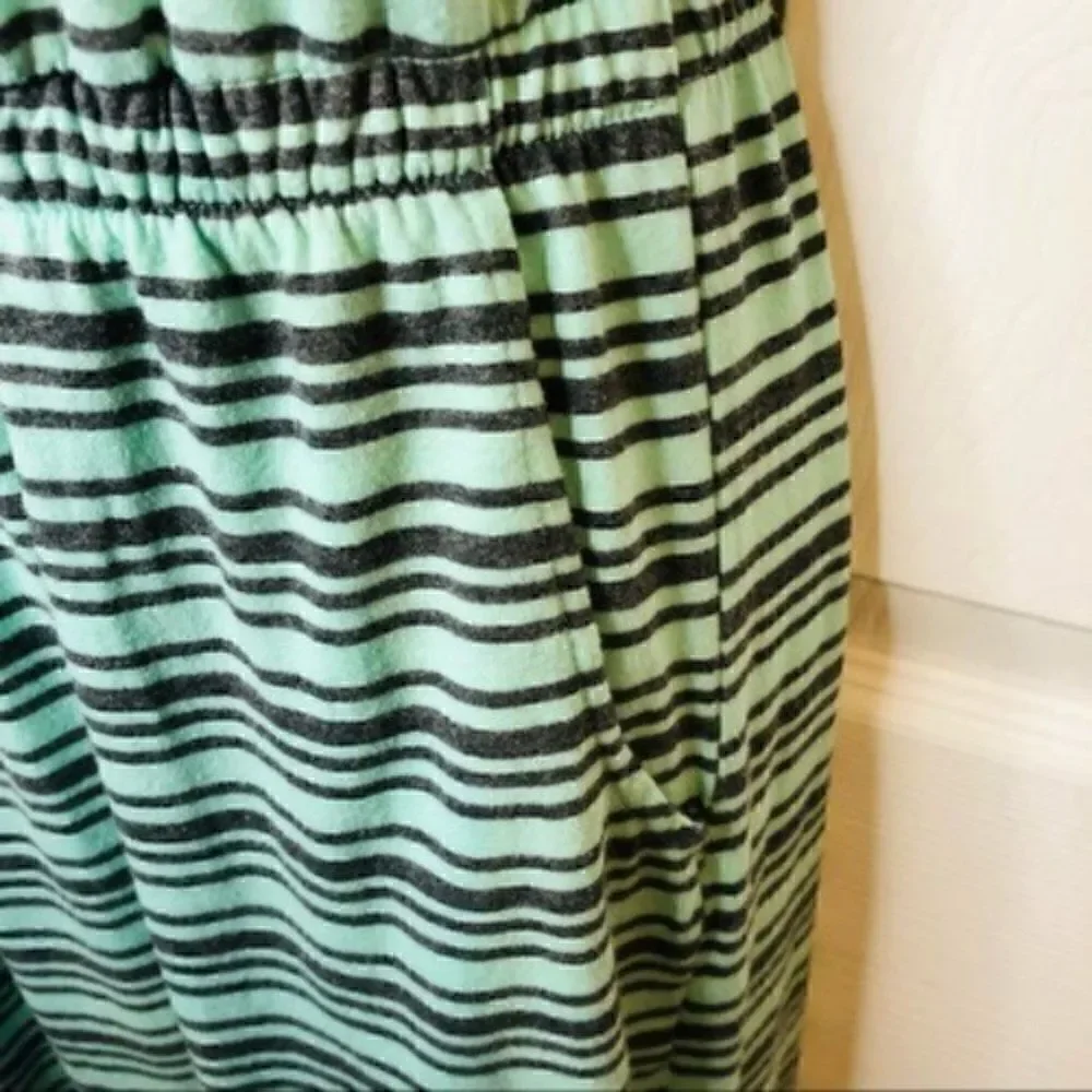 Derek Heart Mint Green Gray Stripe Cutout Back Maxi T-Shirt Dress  M